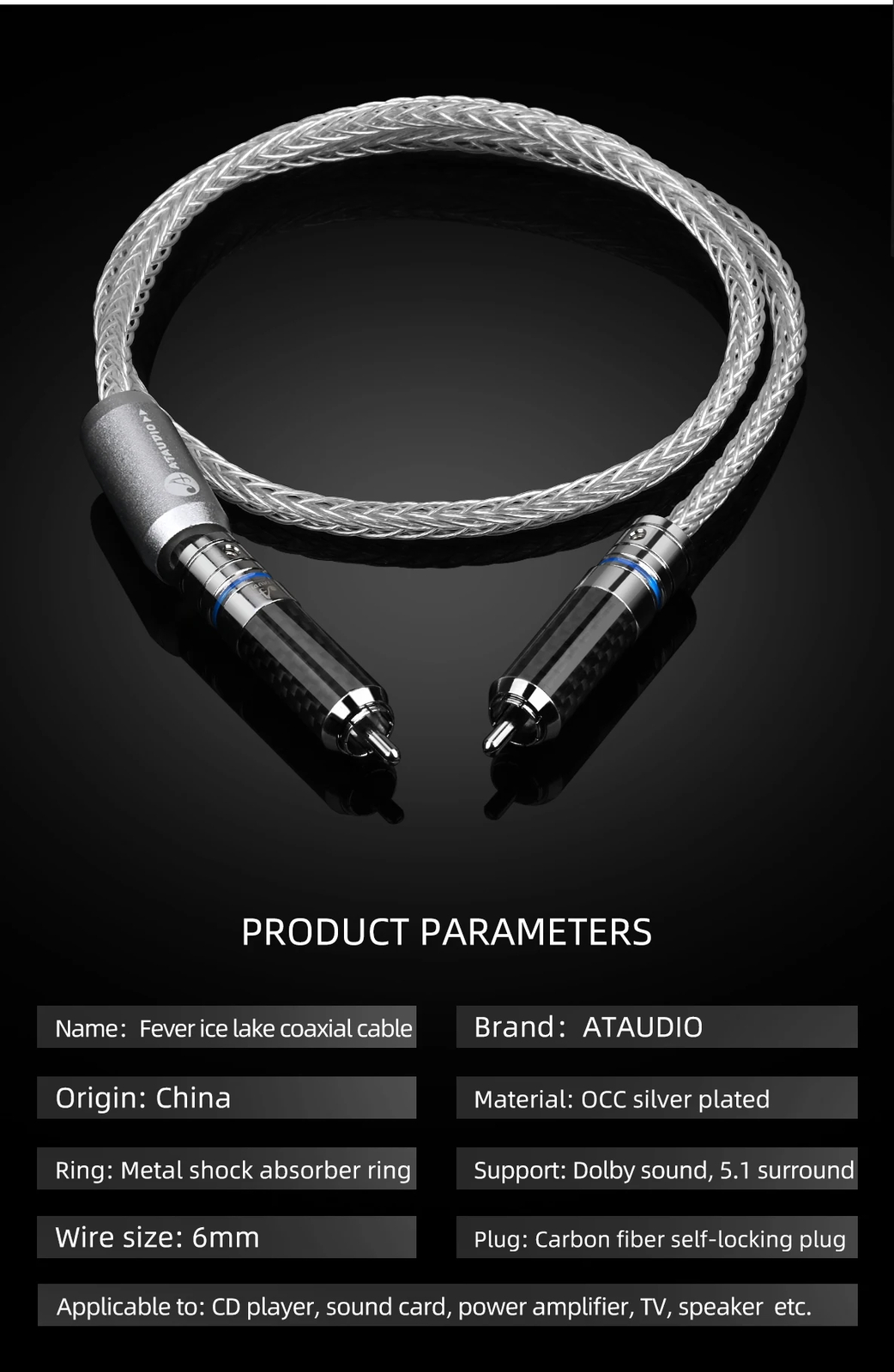 HIFI pure single crystal silver coaxial cable HiFi RCA 75 ohm digital subwoofer