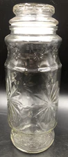 VTG 1980 Planters Mr Peanut Star Design Glass Canister/Jar w Lid -Embossed Logo
