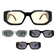 Womens Mod Rectangle Beveled Thick Temple Minimal Fashion Sunglasses