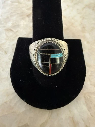 Vintage 925 Sterling Silver Black Onyx Ring Mens Size 10 signed SRAY