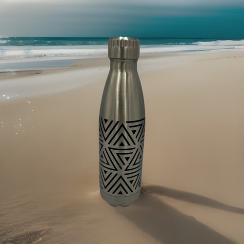 Stainless Steel 18oz Water Bottle Geometric Pattern Silver Insulated Reusable
