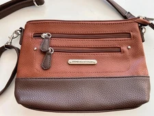 Stone Mountain crossbody bag purse 10 x 7 brown bonded leather 5 zip closure
