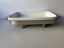 Horno a Mesa Todo Revestido Blanco Cuadrado Panadero con Soporte de Metal Trivet 12 X 8 Pulgadas