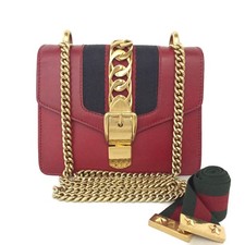 EGA GUCCI Sylvie Mini Sherry Line Leather 2WAY Chain Shoulder Bag Red/7BL0086