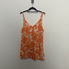Farm Rio Mini Dress Tunic Tank Orange White Floral Bird Print Sleeveless Size S