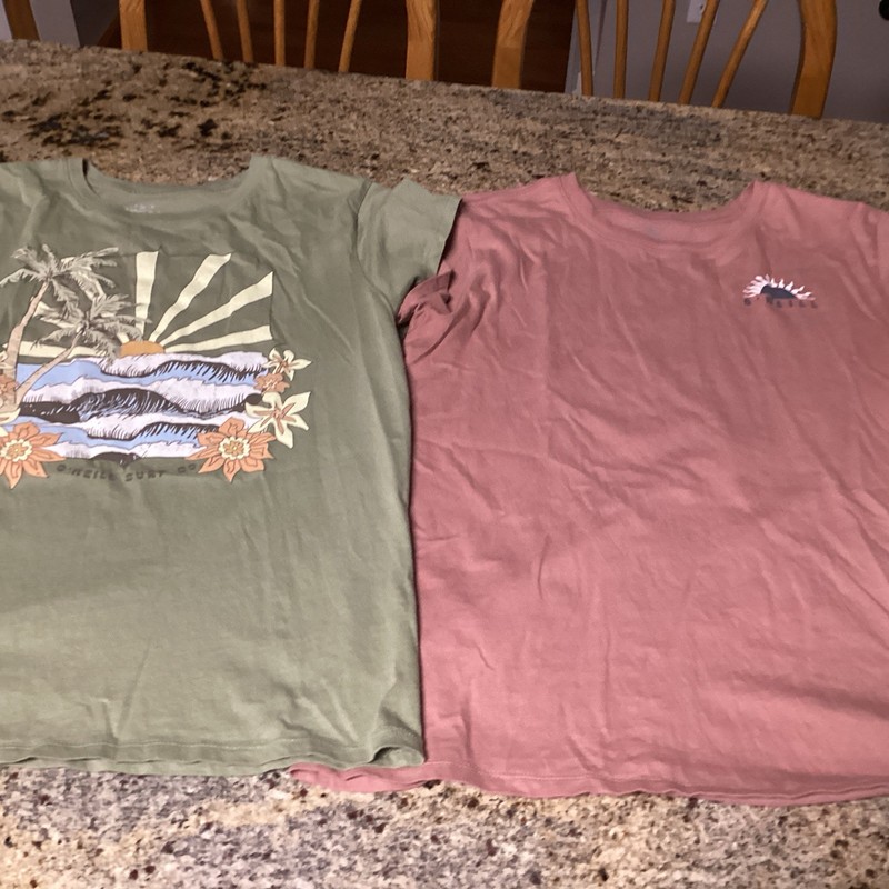 2- Girls Youth O’Neill Surf Shop Graphic Short Sleeve T Shirts Size XL
