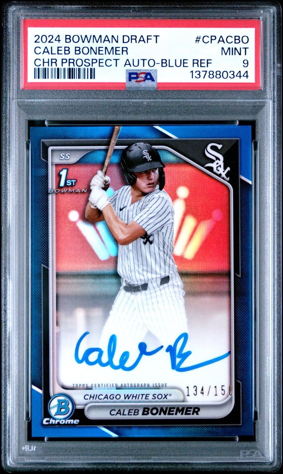 2024 BOWMAN CHROME DRAFT AUTO /150 BLUE REFRACTOR #CPACBO CALEB BONEMER PSA 9