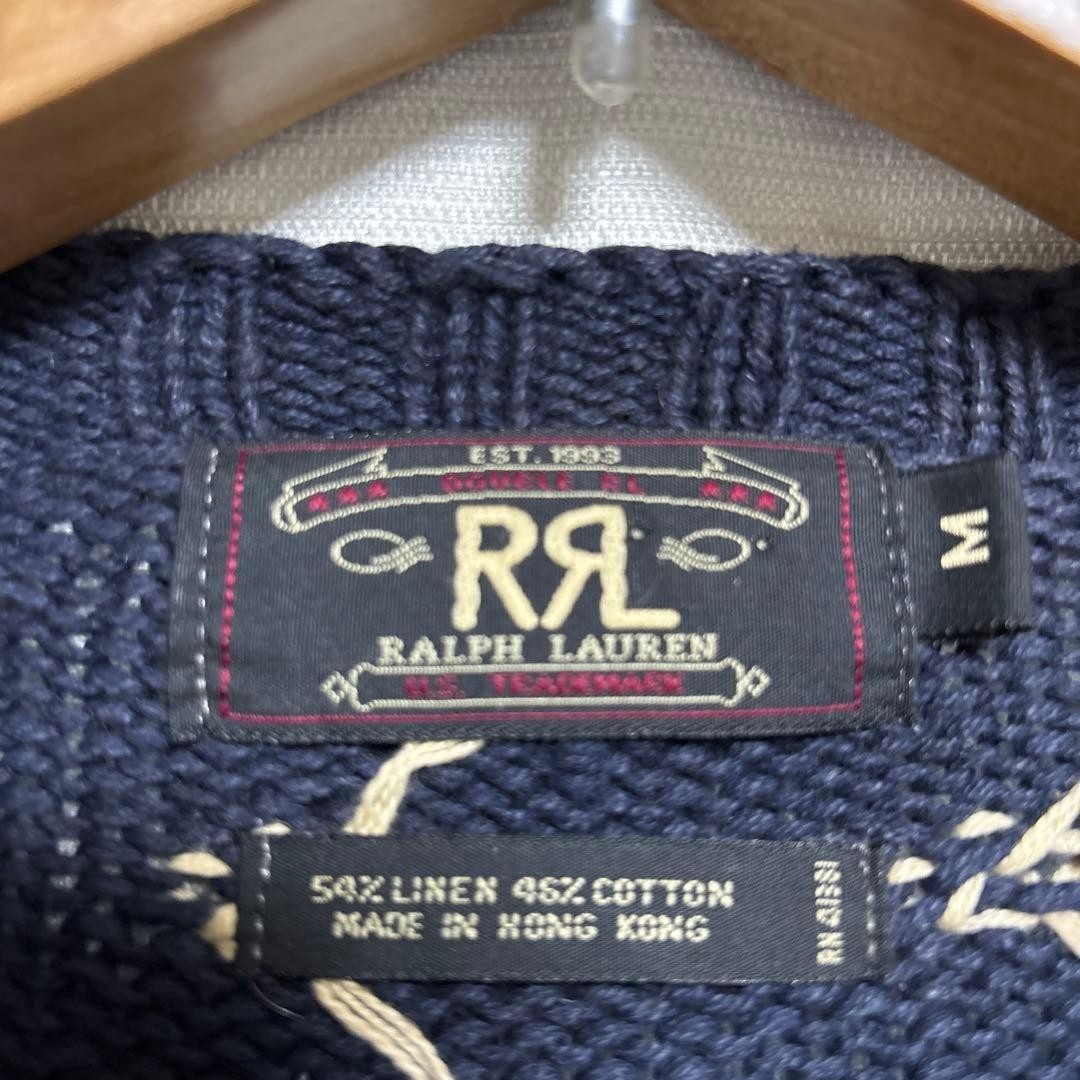 RRL Double RL Three Star Cotton Linen Knit Sweater Men's M Indigo Rare Used image 5