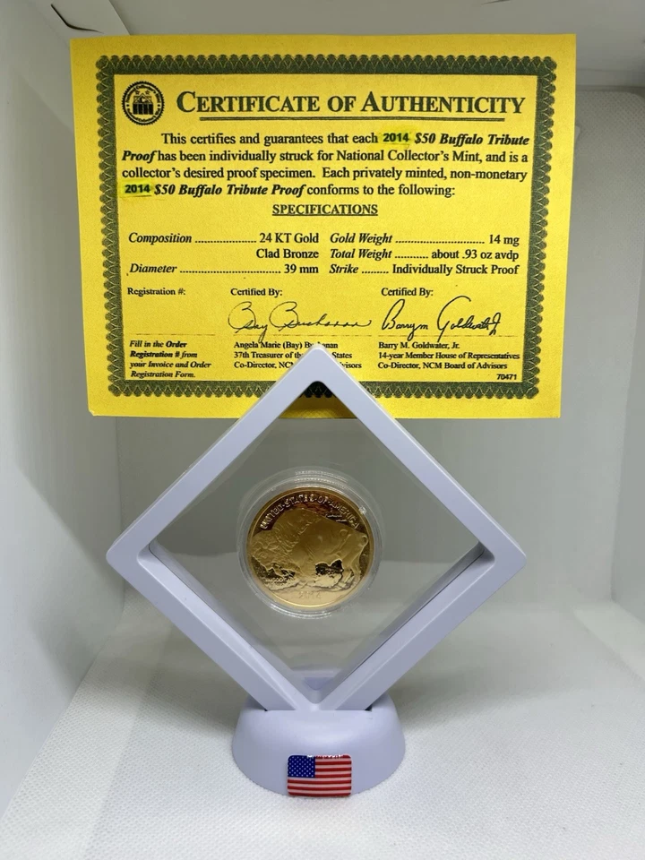 Moneda de oro Pl Buffalo 2014 en vitrina y certificado de autenticidad 🇺🇸✨💯 Foto 4 de 4