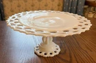 VTG Westmoreland Milk Glass Pedestal Cake Stand Doric Lace Edge  EUC