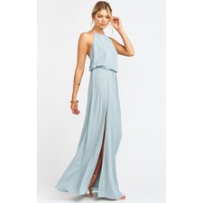 Show Me Your Mumu Heather Halter Maxi Dress in Silver Sage Crisp XXS NWT