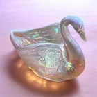 vintage Fenton iridescent pink carnival glass swan trinket dish.
