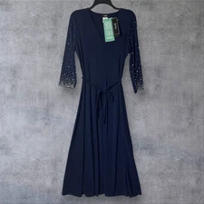 NEW MSK Dress Womens L Navy Blue Embellished Maxi Dress Long Sleeve Formal Party