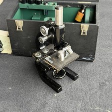 Antique Bausch  Lomb Optical Microscope Matching Wood Case Accessories Clean   