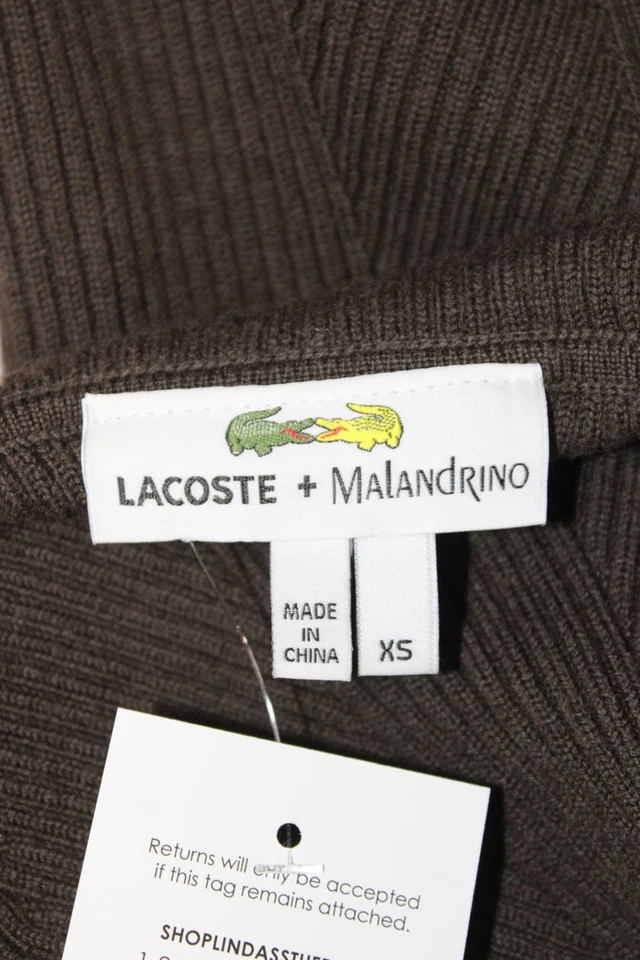 Vestido Suéter Lacoste Malandrino Mujer Marrón Rayas Cuello Alto Talla XS Foto 4 de 4