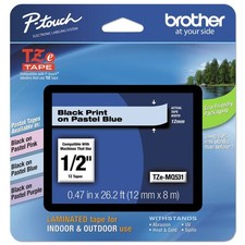 Brother P-Touch TZEMQ531 0.47" x 26.2' Laminated Labeling Tape - Pastel Blue New