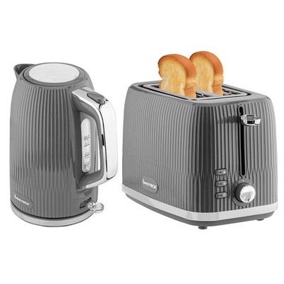 Grau Schnellkochen Wasserkocher & 2 Scheiben Toaster Set 3000W Leiser Wasserkocher Geriffeltes Design
