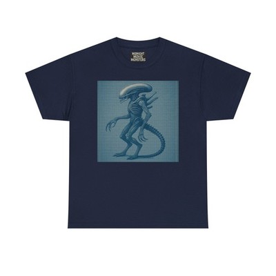 Alien Xenomorph Blueprint T-Shirt Unisex Heavy Cotton Tee Sci-Fi Shirt Vintage