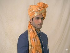 Men Hat Top Safa Indian Turban Flower Print Wedding Pagri Sherwani Groom Safa