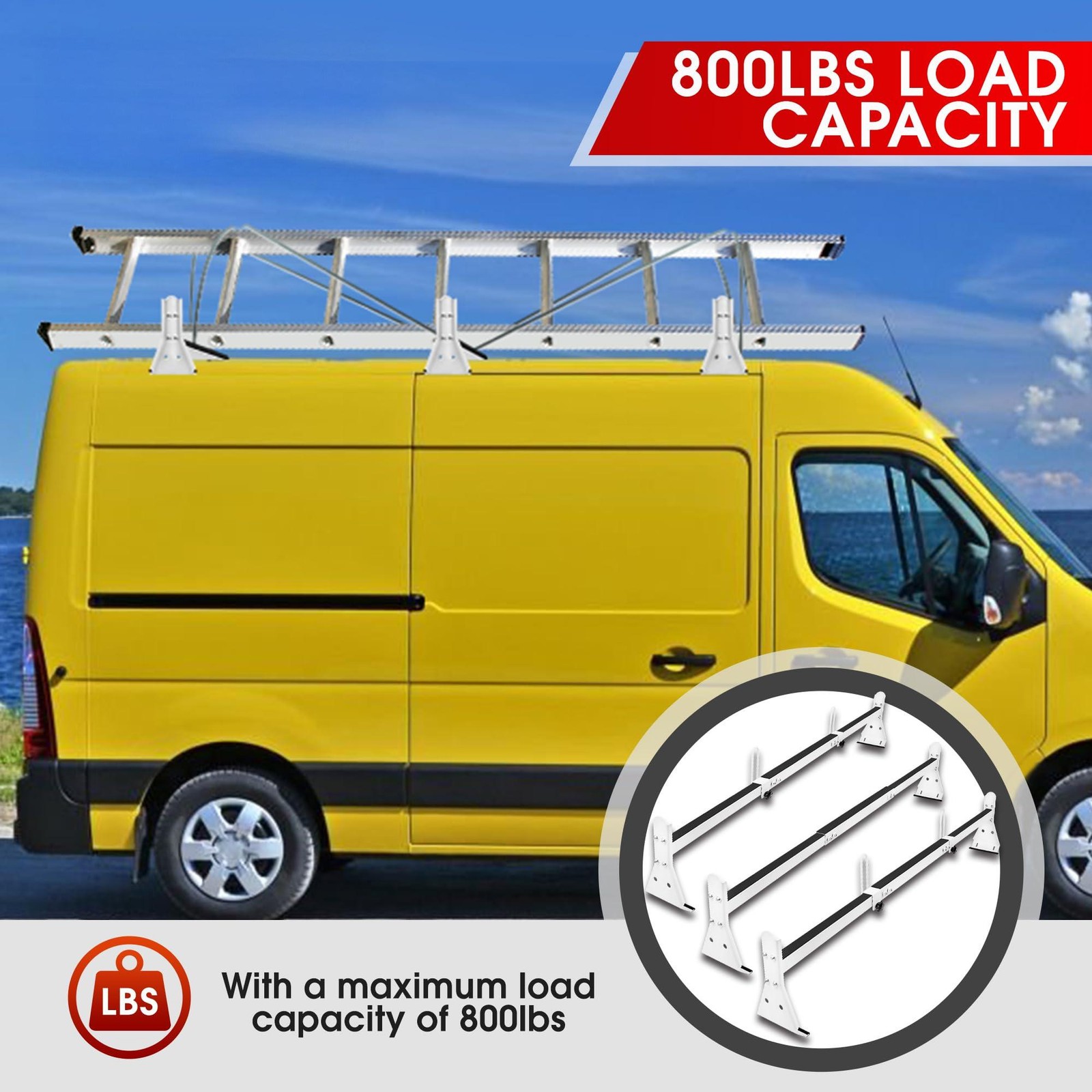 Ladder Roof Racks Steel White Rack For GMC Savana Fullsize Van 3 bar 1996-2022