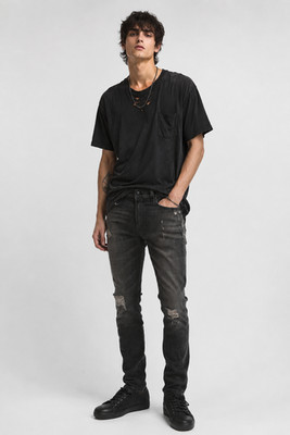 R13 Thurston Black Distressed Skate Jeans Mens 31x31 Gothic Grunge Stretch Denim