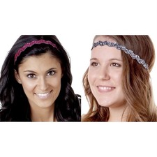 Hipsy Adjustable Headbands Wave Bling Glitter Non Slip Womens Teens Girls 2 Pack