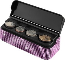 Bling Coin Holder for Car, 4 Compartment Car Organizers and Storage with Pink