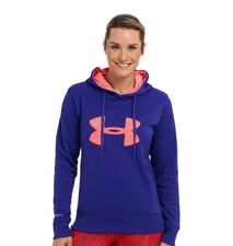 Under Armour Coldgear STORM Womens Blue Orange Big Logo Hoodie Size Medium