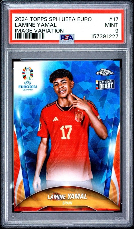 Topps Chrome UEFA Euro Sapphire 2024 Lamine Yamal Spain PSA 9 Image Variation SP