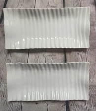 Set Of 2 Simple Dining Ceramic White Wavy Rectangle Serving Platters 12.5 X 6In