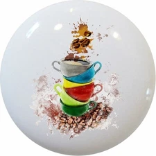 Coffee Cups Watercolor Cabinet DRAWER Pull KNOB Ceramic