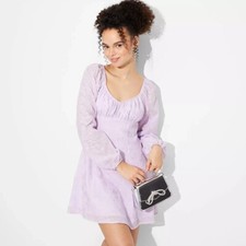 Ladies Wild Fable Fit Flare Dress Light Violet Long Sleeve Dress Medium