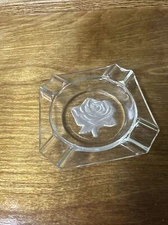 Unbranded Glass Ashtray Clear With Rose Etched On Bottom 