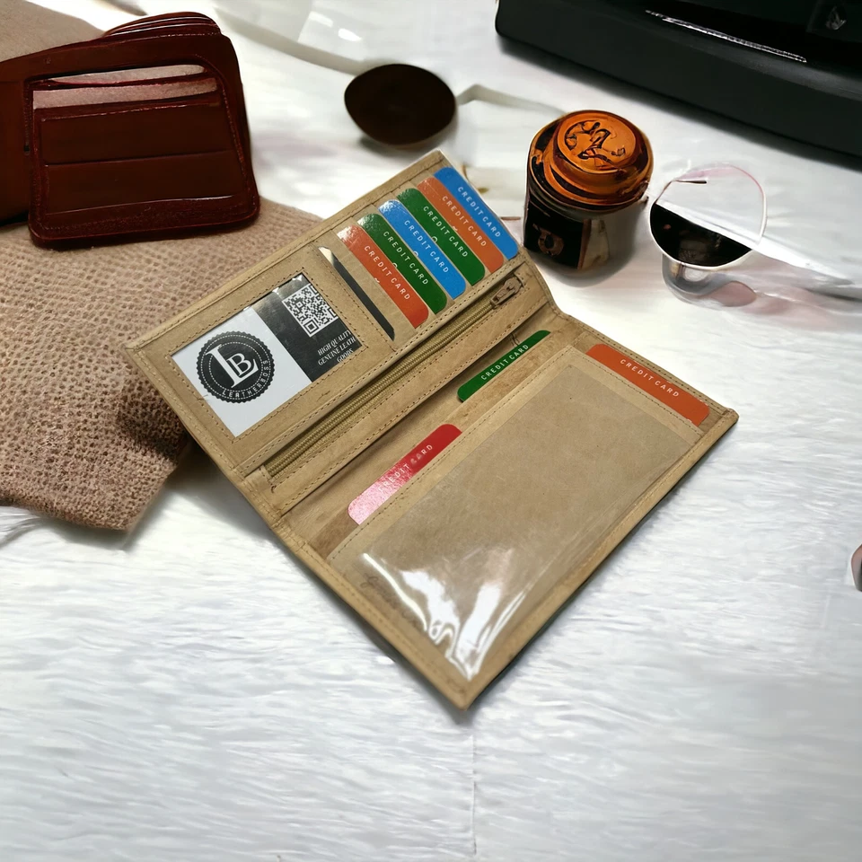 Cubierta de chequera de cuero RFID con ranuras para tarjetas de crédito y soporte para bolígrafo Foto 3 de 4