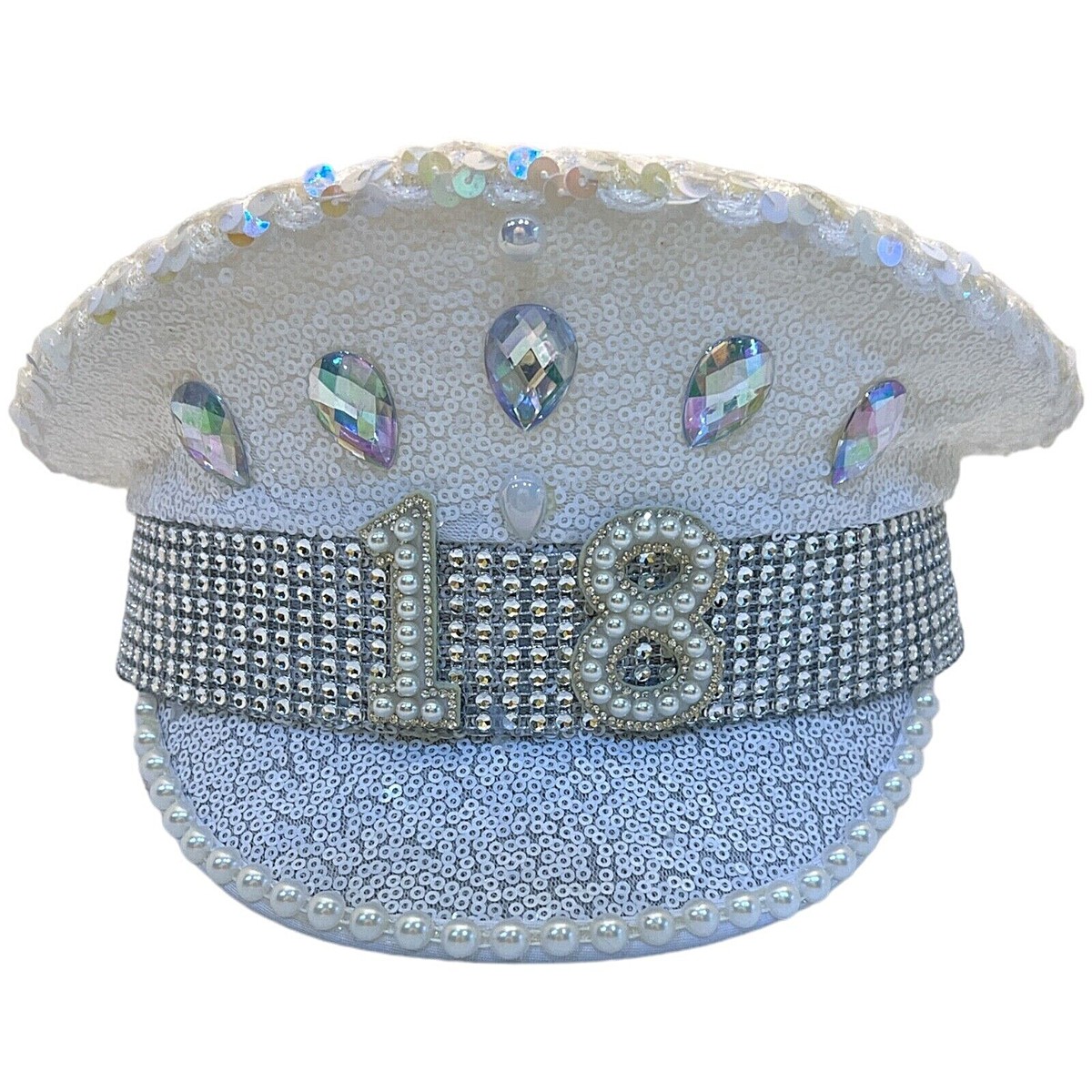 Girls 18th Birthday Sequin Hat Party 18 Captains Hat White 18th gift ideas