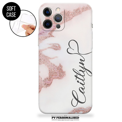 Personalisierte Handyhülle Marmor Name Silikon Cover für iPhone 12 11 14 15 13 16