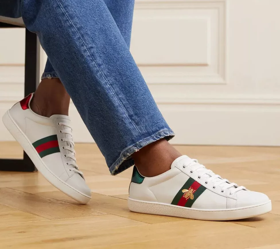 Gucci Ace Embroidered Leather Sneakers In White