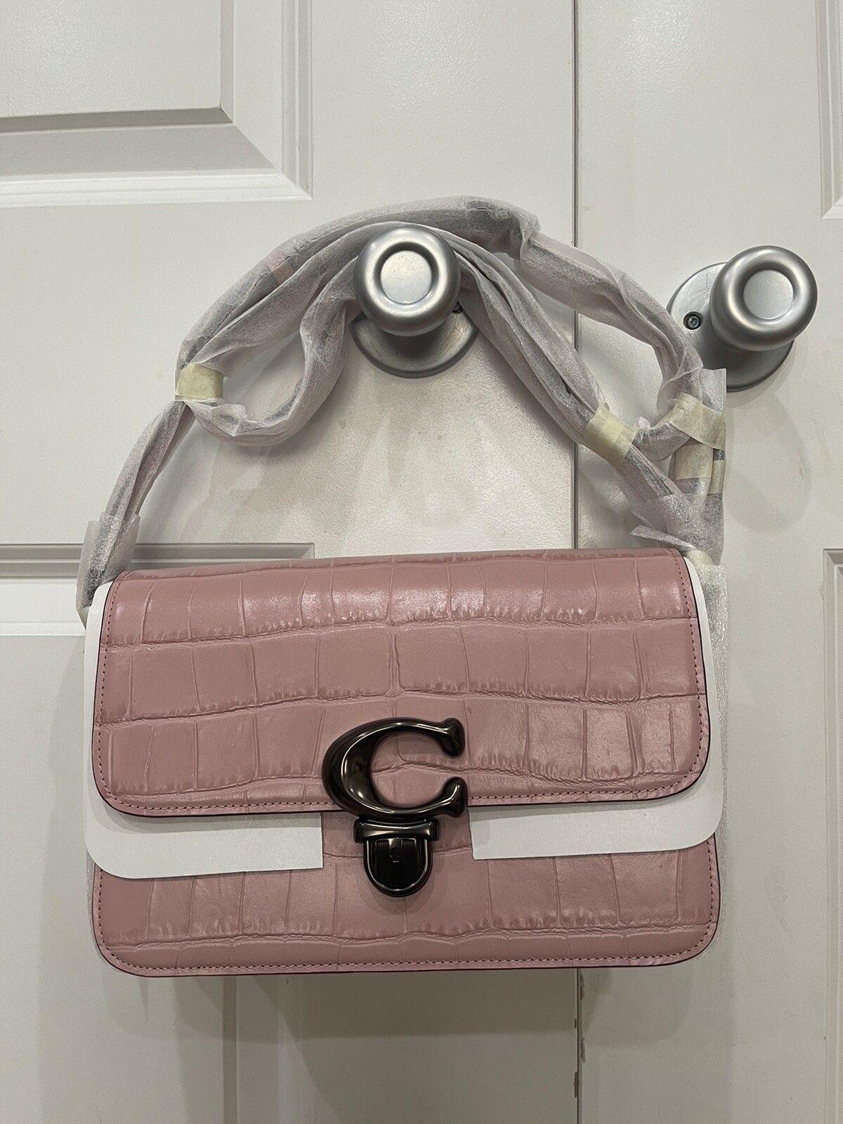 coach studio croc embossed leather shoulder bag