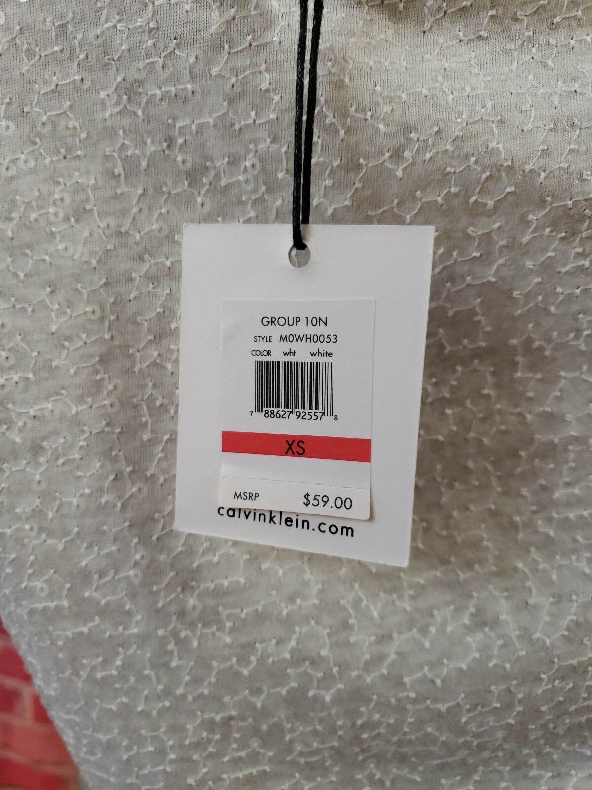 Calvin Klein White Short Sleeve Sequined Stretch Women's Top Blouse XS NWT #C thumbnail 5