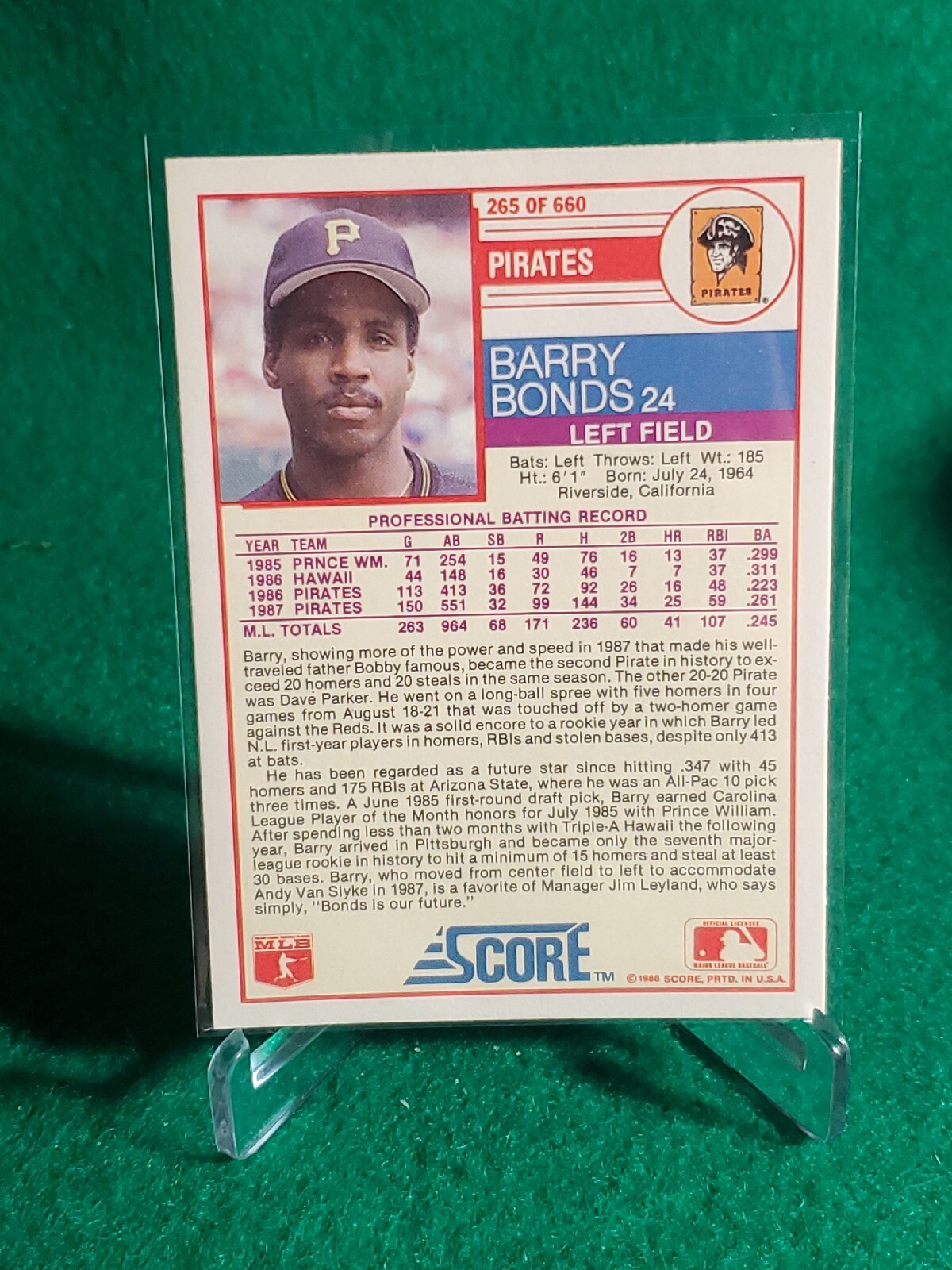 1988 Score 265 Barry Bonds Pittsburgh Pirates eBay