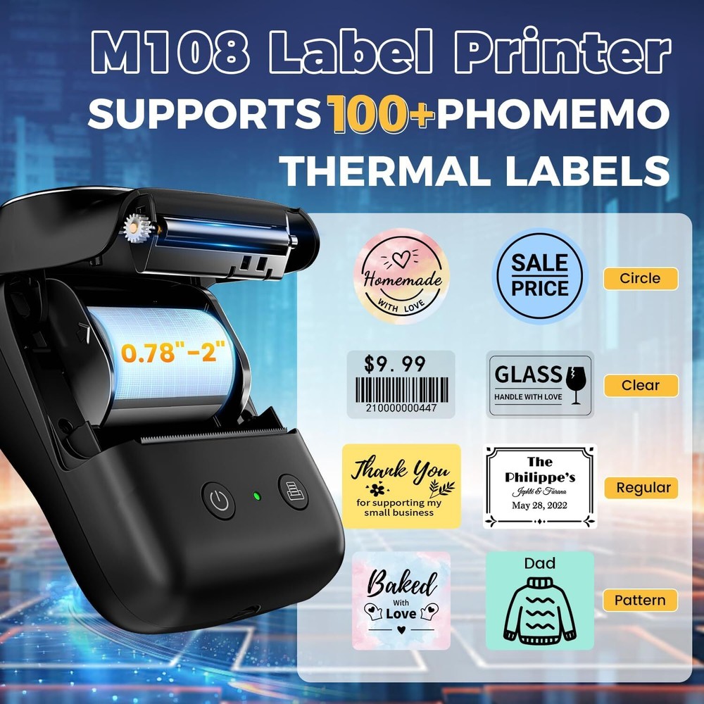 Bluetooth Label Maker M108 for Small Business Shipping Address Stickers