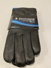 NEW MENS ISOTONER BLACK LEATHER SMARTOUCH GLOVES SIZE M 80