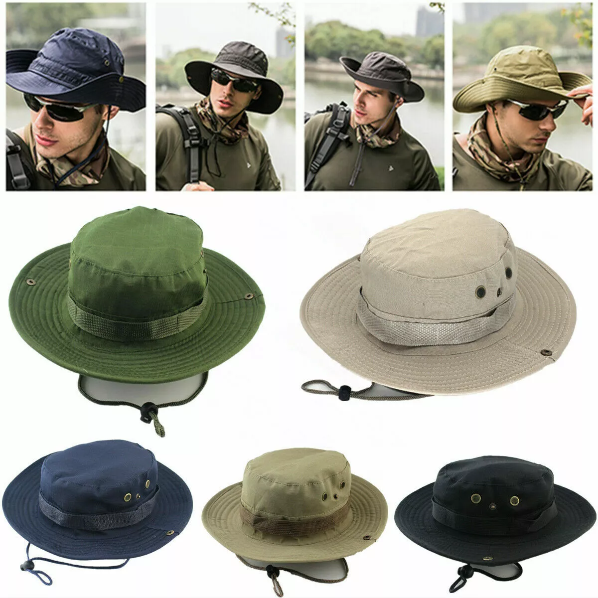 Men Women Sun Hat Fishing Hiking Cap Wide Brim UV Protection Fishing Hats