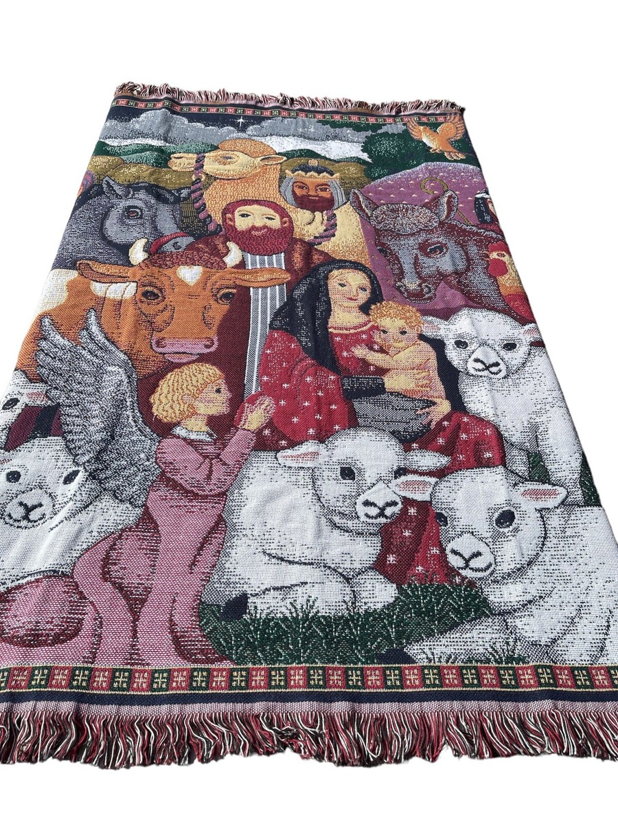American Weavers Tapestry Throw Blanket Christmas Nativity Woven 