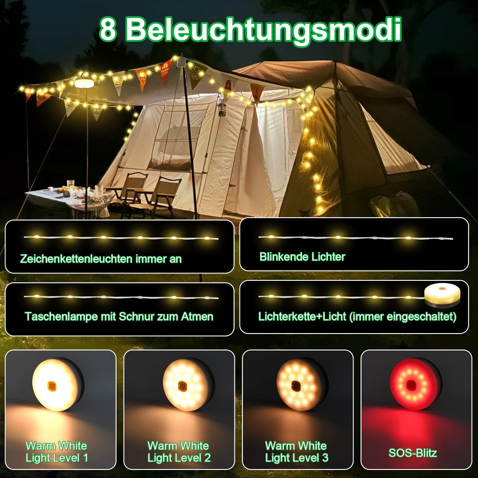 12m Solar Camping Lichterkette Aufrollbar Wasserdichte Tragbare LED