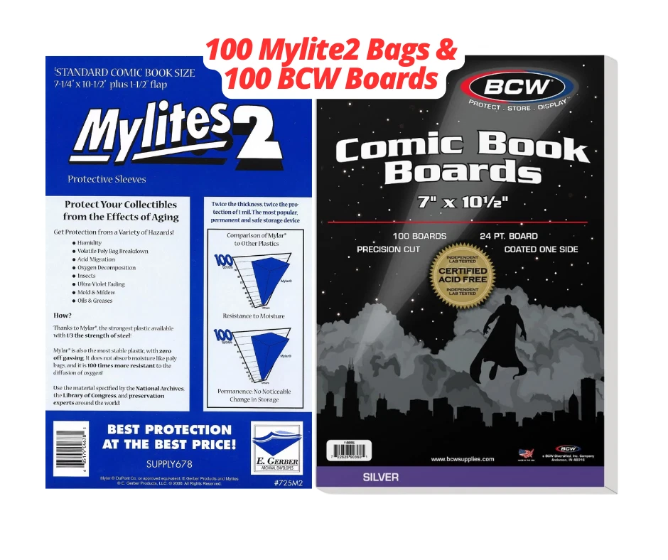 E. GERBER 100 Mylites 2 Mil Mylar Comic Book Bags and Boards (BCW) Standard/Silver Size