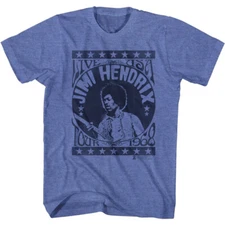 Jimi Hendrix 1968 World Tour T-Shirt Official Merchandise Royal Heather Music