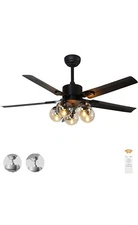 Bagood 52 Inch Black Farmhouse Ceiling Fan with Light Black Ceiling Fan With ….