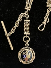 Antique GF Double Albert Watch Fob Chain 14”, Knights of Pythia , RFS & CO