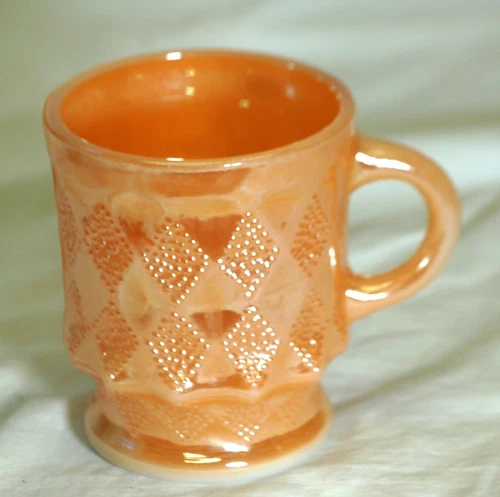 Peach Luster Kimberly Cup Mug Milk Glass Fire King Anchor Hocking
